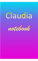 Claudia: Blank Notebook - Wide Ruled Lined Paper Notepad - Writing Pad Practice Journal - Custom Personalized First Name Initial C Blue Purple Gold - Taking 