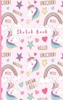 Sketchbook: A Cute Unicorn Kawaii Large Sketchbook/Notebook:108+ Pages of 8.5"x11" With Blank Paper for Girls To Drawing, Doodling, journaling and Sketching