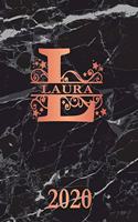 Laura: 2020. Personalized Name Weekly Planner Diary 2020. Monogram Letter L Notebook Planner. Black Marble & Rose Gold Cover. Datebook Calendar Schedule