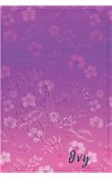Ivy: Personalized Name Embossed Lavender Purple Pink Shade Gradient with floral Inspired - Blank Lined Notebook Journal - Diary Note Taking -Multiple Usa