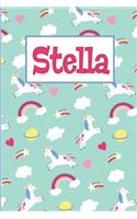 Stella: Personalized Named Unicorn Journal Notebook Pretty Magical Rainbows & Hearts Cover for Women and Girls Lined Pages