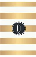 Q: White and Gold Stripes / Black Monogram Initial "Q" Notebook: (6 x 9) Diary, 90 Lined Pages, Smooth Glossy Cover