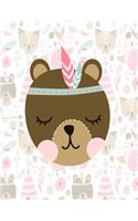 Notebook: Cute Bear Face Notebook For Girls, Large Size - Letter, Wide Ruled