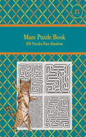 Maze Puzzle Book, 200 Puzzles Easy Random, 21: Pocket Sized Book, Tricky Logic Puzzles to Challenge Your Brain Large Print for Seniors, Adult, & Teens, Teal with Orange and Yellow Plaid