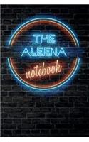 The ALEENA Notebook: Vintage Blank Ruled Personalized & Custom Neon Sign Name Dotted Notebook Journal for Girls & Women. Wall Background. Funny Desk Accessories. Retro B