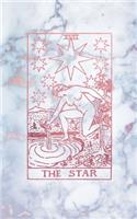 The Star: Tarot Card Bullet Journal - 5 x 8 - Radiant Moonstone Marble and Rose Gold - Dot Grid Tarot Card Notebook