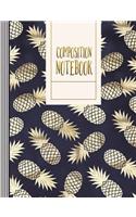 Composition Notebook: Music Composition Notebook For Girls Women - Large Blank Musician Sheet Paper Book - 11 Staves Staff Manuscript Notation Journal - Gold Blue Pineapp