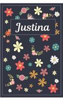 Justina: Lined Writing Notebook with Personalized Name 120 Pages 6x9 Flowers