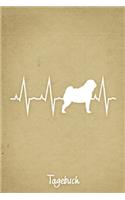 Tagebuch: Beiges liniertes Mops Hunde Journal Herzschlag ca DIN A5 weiß liniert 110 Seiten