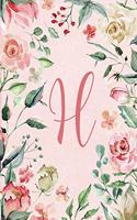 Notebook 6"x9" - Initial H - Pink Green Floral Design: College ruled notebook with initials/monogram - alphabet series.(8 Initial/Letter H - Pink Green Floral Design Notebook 6"x9")