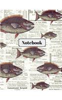 Notebook: Vintage Fish Print Journal 8.5 x 11 Composition Planner for School Doodles, Drawings, Writing Pad for Taking Teacher and Student Notes