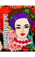Menina com tranças & Flores dentro dela cabelo Inspirado por Frida Kahlo fácil livro de colorir para adultos crianças aposentados todos pelo artista Grace Divine