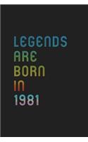 Legends Are Born In 1981 Notebook Birthday Gift