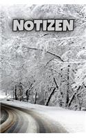 Notizbuch Winter Baum Straße Schnee, liniert, 120 Seiten