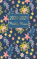 2020-2021 Monthly Planner: Navy Blue Floral Design - Two Year Monthly Planner from January 2020 to December 2021 Calendar - 24 Months with US Holidays - 2 Year Schedule and Or