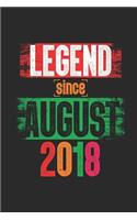 Legend Since August 2018: Blank Lined Notebook - Journal 1st Birthday for Woman and Men