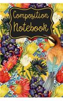 Bird and Flowers Composition Notebook: A 6x9, 102 page Vintage Floral Print Notebook