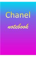 Chanel: Blank Notebook - Wide Ruled Lined Paper Notepad - Writing Pad Practice Journal - Custom Personalized First Name Initial C Blue Purple Gold - Taking 