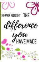 Never Forget The Difference You've Made: Inspiring Appreciation & Thank You Gift for Women and Professionals Who Have Made a Positive Influence on People's Lives. College Ruled