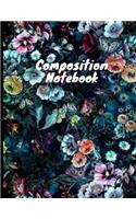 Composition Notebook: Floral Ruled College Notebook Trendy Purple & Blue Flowers Journal For Taking Notes (8.5 x 11)