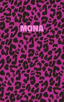 Mona: Personalized Pink Leopard Print Notebook (Animal Skin Pattern). College Ruled (Lined) Journal for Notes, Diary, Journaling. Wild Cat Theme Design wi
