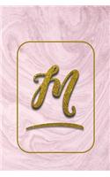 M: Personalized Monogram Initial Journal - Pink Marble and Gold Cover with Feminine Pages for Women and Girls