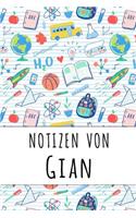 Notizen von Gian: Liniertes Notizbuch für deinen personalisierten Vornamen