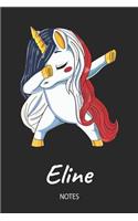 Eline - Notes: Noms Personnalisé Carnet de notes / Journal pour les filles et les femmes. Licorne qui dab aux cheveux aux couleurs du drapeau français. Accessoires
