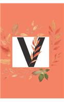 V: Initial V Monogram Notebook Journal Gift for Fall Autumn Season