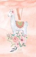 2020 Planner V: Llama Rose Gold Monogram Letter V with Pink Flowers (7.5 x 9.25 in) Horizontal at a glance Personalized Planner for Women Moms Girls and School