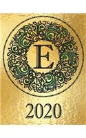 Weekly Planner Initial Monogram "E" January 2020 - December 2020: Personalized 12-Month Large Print Letter-Sized Schedule Organizer by Week Printed and Designed in USA Metallic Gold Black Green Leaf(5 2020 Metallic Gold Bg - Elegant Black/Green Medallion)