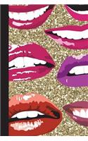 Dot Grid Journal: Sparkle Background with Glitter look and Lips. Great for using for habit tracker, personal diary notebook, doodling and more
