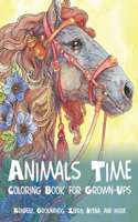 Animals Time - Coloring Book for Grown-Ups - Reindeer, Groundhog, Zebra, Hyena, and more