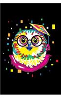 Cute Colorful Owl - Nerdy Knowledge Owl with Glasses Notebook