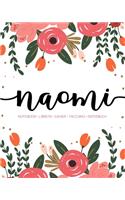 Naomi: Notebook - Libreta - Cahier - Taccuino - Notizbuch: 110 pages paginas seiten pagine: Modern Florals First Name Notebook in Coral, Pink & Orange on W