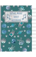 Blank Music Sheet Notebook: Gifts for space/music lovers; cute & elegant Ming In space Adventures 12 blank staves/staff sheets for music professionals, and students to write in