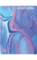 Accounts Journal: Account journal, space for tracking of cash or check payments, features columns for description, reference, and debit or credit, water color cover.