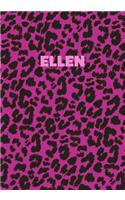Ellen: Personalized Pink Leopard Print Notebook (Animal Skin Pattern). College Ruled (Lined) Journal for Notes, Diary, Journaling. Wild Cat Theme Design wi