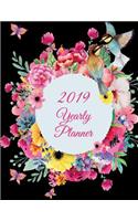 2019 Yearly Planner: Black Color Floral, 8.5