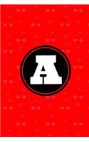 A: White Letter a with a Black Background on a Red Cover with Cherries