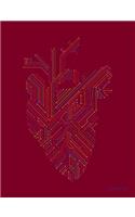 Notebook: Blue Colorful Circuit Board Anatomical Heart - College Ruled, 50 Sheets / 100 Pages, 7.44 X 9.69