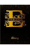 Everleigh Diary: Letter E Personalized First Name Personal Writing Journal Black Gold Glittery Space Effect Cover Daily Diaries for Journalists & Writers Note Taking