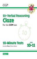 New 11+ CEM 10-Minute Tests: Verbal Reasoning Cloze - Ages 10-11 Book 1 (with Online Edition)