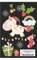 Unicorn Composition Notebook: Black Christmas Themed Unicorn Xmas Notebook Journal Diary
