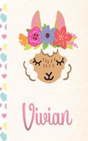 Vivian: Personalized Llama Dot Grid Bullet Journal/Notebook For Girls With Pink Name - 8.5x11 110 Pages Dotted Journal Diary Paper
