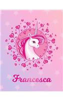 Francesca: Unicorn Large Blank Primary Handwriting Learn to Write Practice Paper for Girls - Pink Purple Magical Horse Personalized Letter F Initial Custom Fir