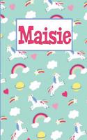 Maisie: Personalized Named Unicorn Journal Notebook Pretty Magical Rainbows & Hearts Cover for Women and Girls Lined Pages