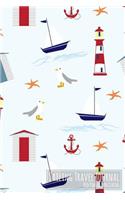 Sailing Travel Journal: Nautical Pattern - Starfish, Boat, Lighthouse, Seagull, Beach Hut, Anchor