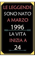 Le Leggende Sono Nato A Marzo 1996 La Vita Inizia A 24: taccuino con un cuore in quarta di copertina: Regali personalizzati, Regalo per donna, uomo 24 anni