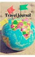 Travel Journal - 6x9 inch blank lined journal pin globe cover blue